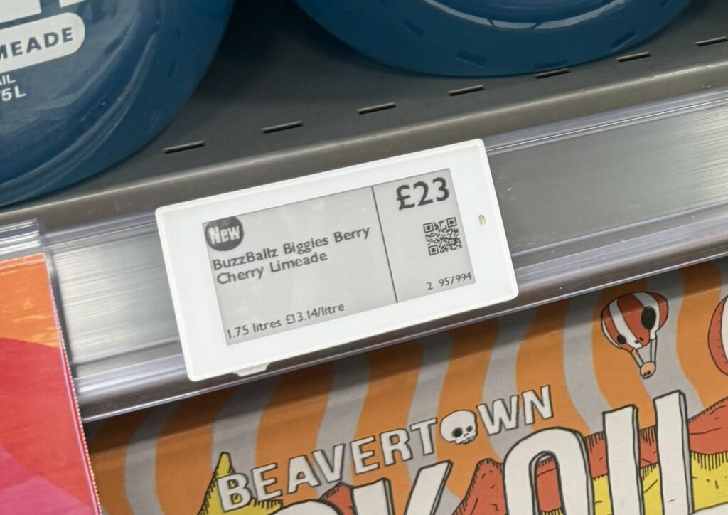 An electronic shelf edge label as a Waitrose store.